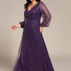 Ever Pretty Sparkling Purple Long Sleeve Dress